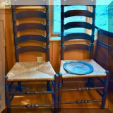 F11. Set of 5 rush seat ladder-back chairs.